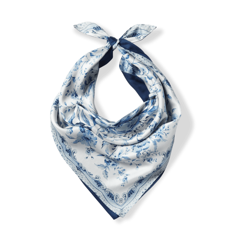 1 ReversibleFaceScarf BlueFloralWashableSilk Tied min