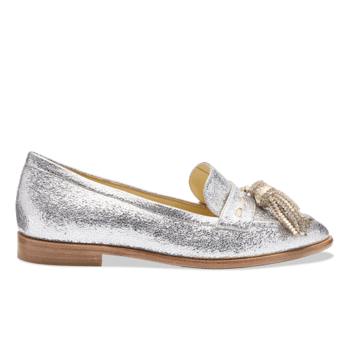 Janet Loafer in Silver Crackle Leather