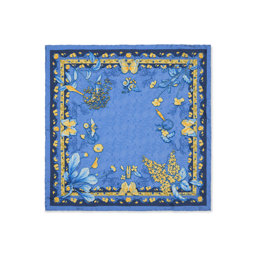 Butterfly Scarf 45 in Blue & Yellow Floral Silk