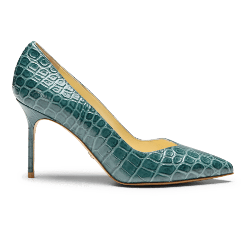 Perfect Pump 85 in Emerald Green Croc Embossed Calf