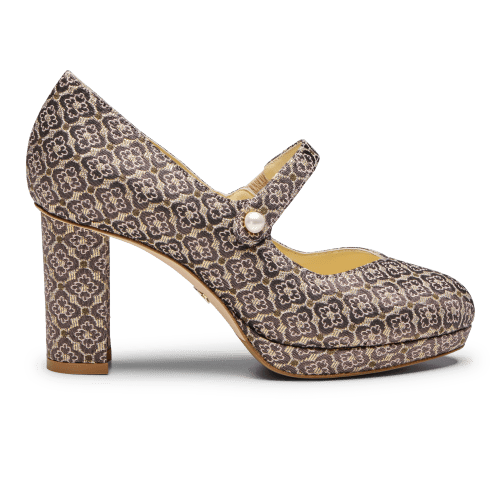 Perfect Mary Jane Platform 85 in Plum Metallic Jacquard