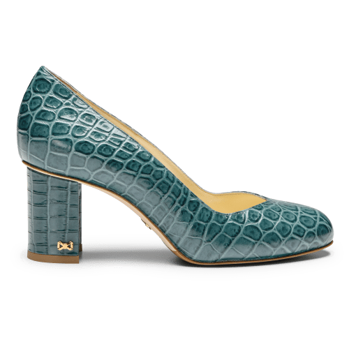 Perfect Round Toe Pump 70 in Emerald Green Croc Embossed Calf