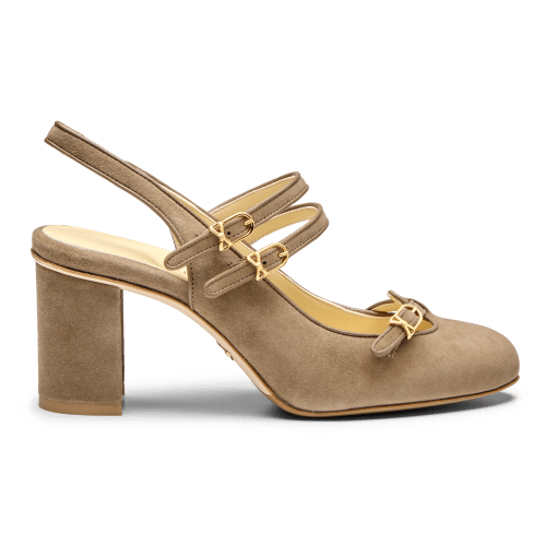 Mary Gail Mary Jane Sling 70 in Taupe Suede