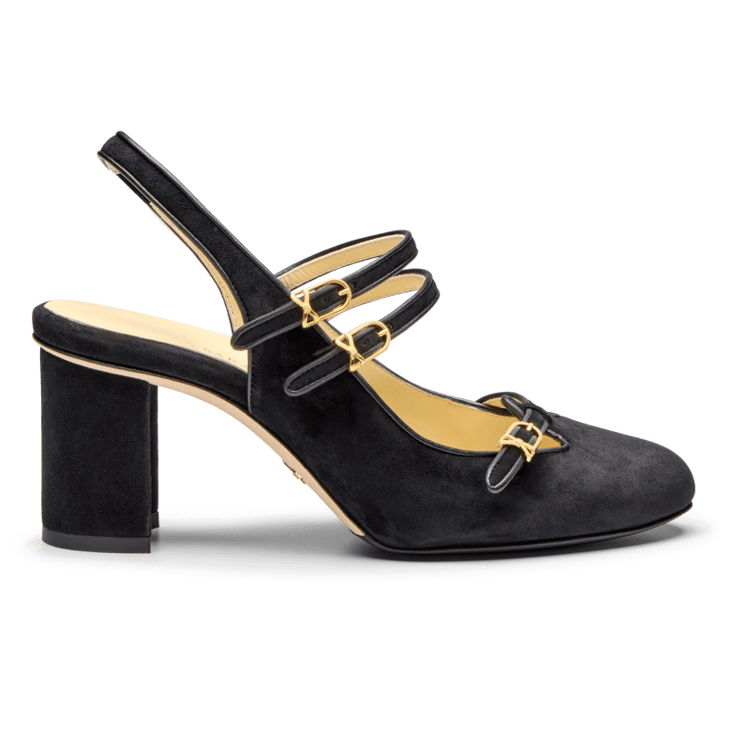 Mary Gail Mary Jane Sling 70 in Black Suede