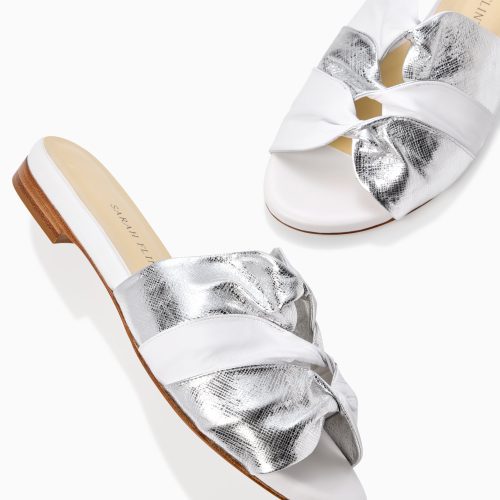 24 10 21 SF ARABESQUE SLIDE WHITE NAPPA SILVER TEXTURED SAFFIANO 04 1