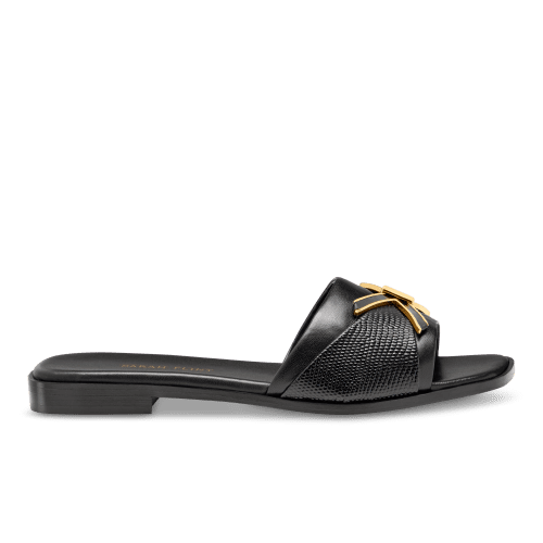 Mirjana Hardware Sandal in Black Nappa And Lizard Embossed Calf