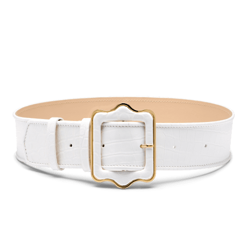 Vienna Waist Belt in White Croc Embossed Calf