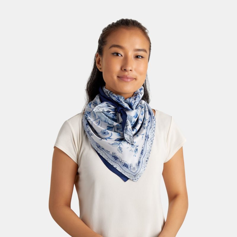 4 ReversibleFaceScarf BlueFloral OnModel Down min