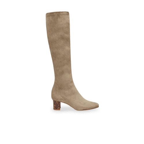 50mm Italian Made To-the-knee Alexandra Boot in Taupe Stretch Suede