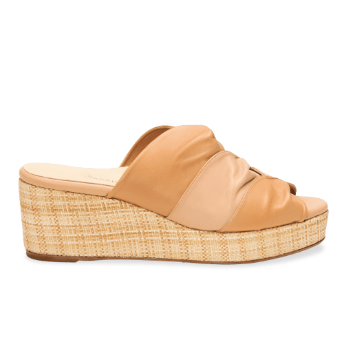 Perfect Arabesque Wedge 50 in Two-Tone Camel Nappa & Woven Wedge