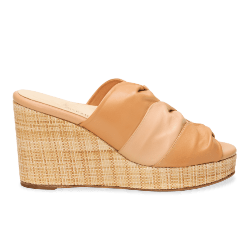 Perfect Arabesque Wedge 80 in Two-Tone Camel Nappa & Woven Wedge