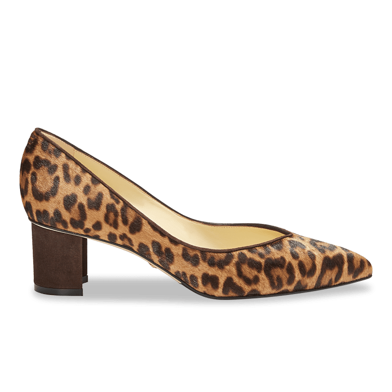 50mm Italian Made Pointed Toe Perfect Emma Pump in Chocolate Leopard Hair Calf