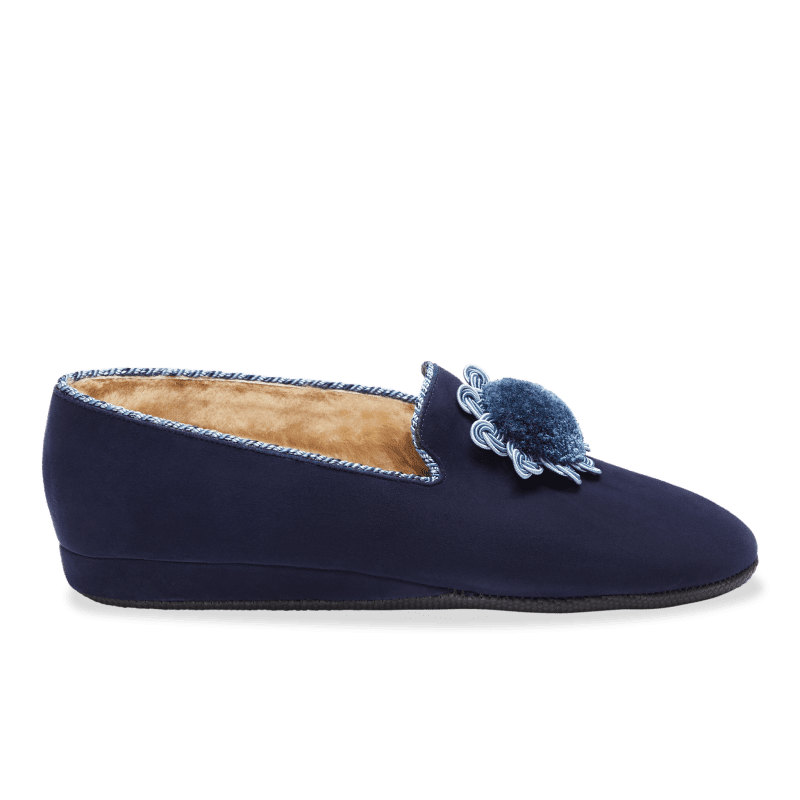 Fireside House Shoe in Navy Rosette Suede