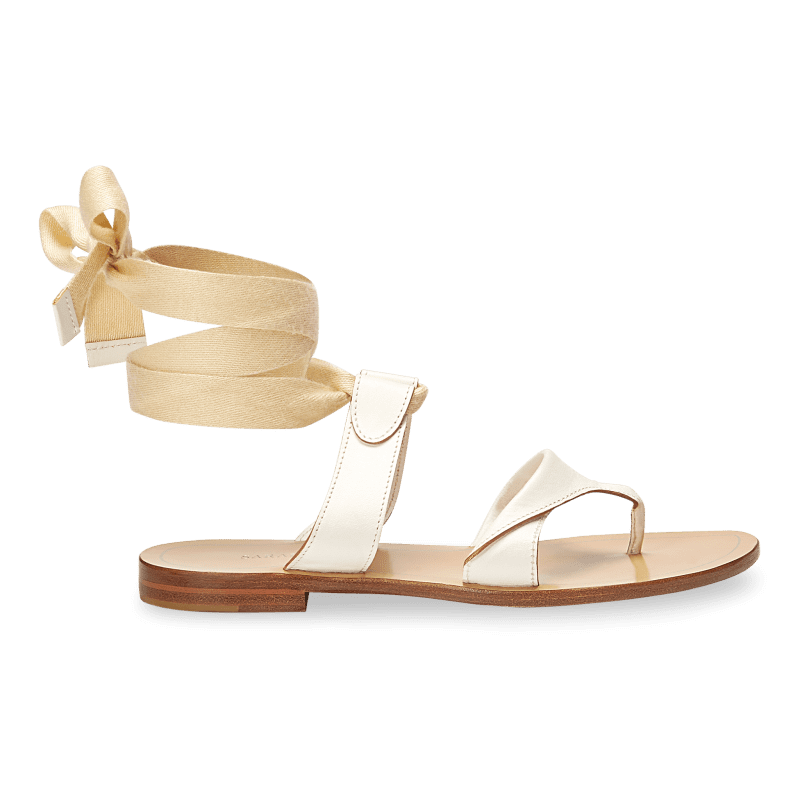 10mm Italian Made Flat Grear Sandal in White Vachetta