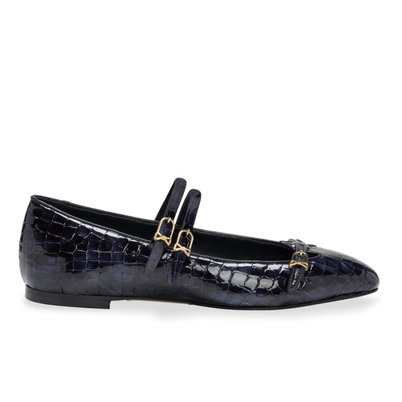 Mary Gail Mary Jane in Navy Croc Embossed Patent