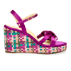 Perfect Mirjana Wedge 80 in Fuchsia & Turquoise Satin Weave