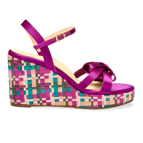 Perfect Mirjana Wedge 80 in Fuchsia & Turquoise Satin Weave