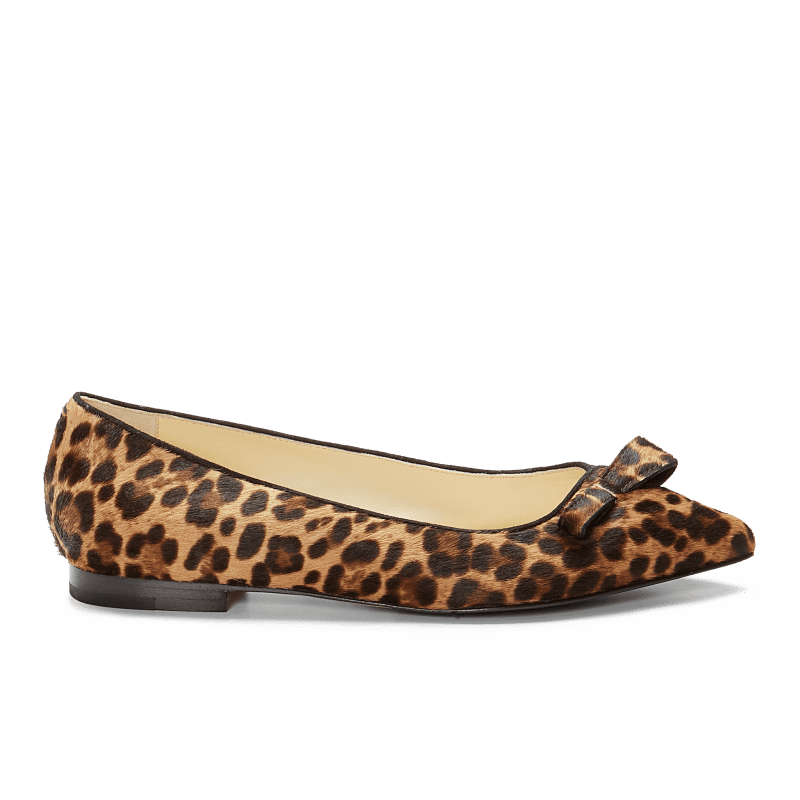 10mm Italian Made Natalie Pointed Toe Flat in Chocolate Leopard Hair Calf