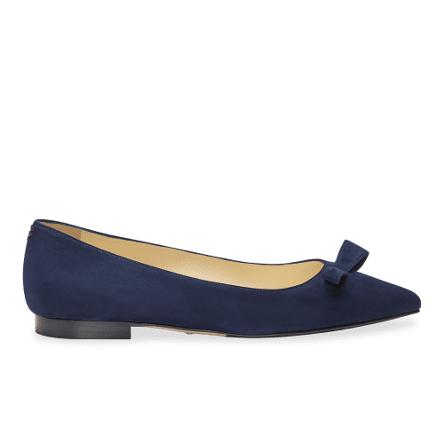 10mm Italian Made Natalie Pointed Toe Flat in Navy Suede