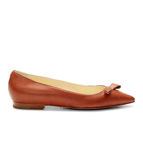 10mm Italian Made Natalie Pointed Toe Flat in Saddle Vacchetta