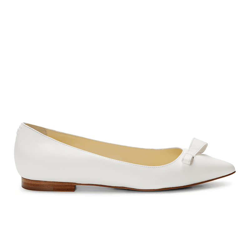 10mm Italian Made Natalie Pointed Toe Flat in White Calf