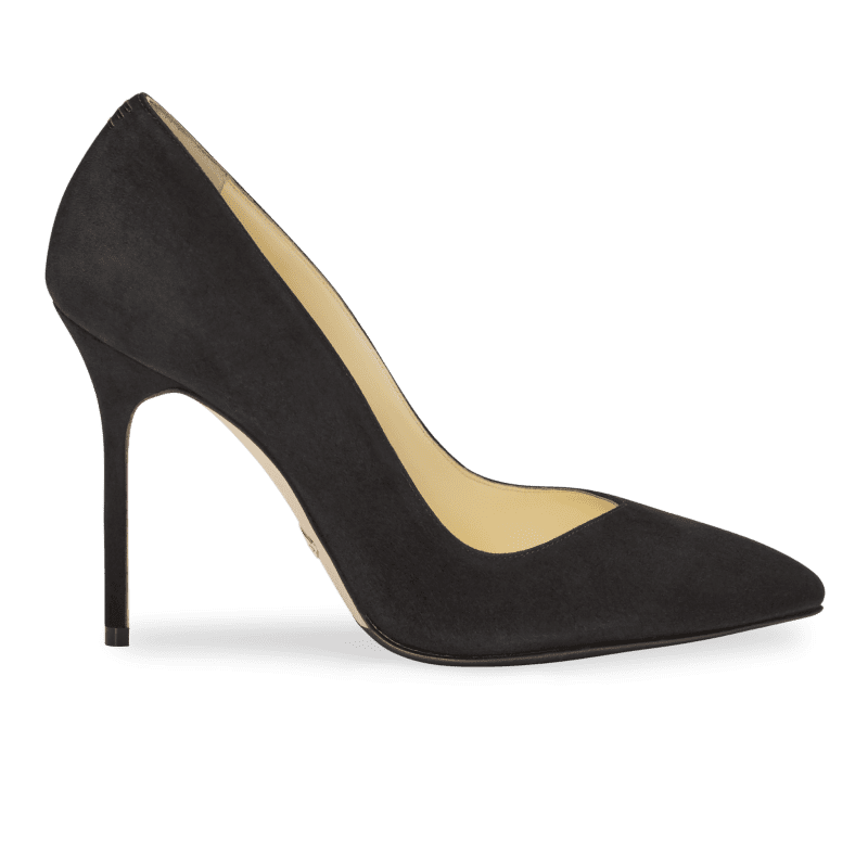 100m Italian Made Pointed Toe Pump in Black Suede