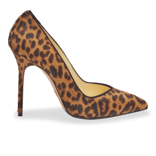 100m Italian Made Pointed Toe Pump in Chocolate Leopard Hair Calf