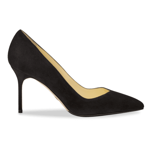 85mm Italian Made Pointed Toe Pump in Black Suede