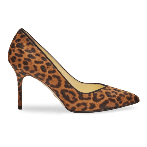 85mm Italian Made Pointed Toe Pump in Chocolate Leopard Hair Calf