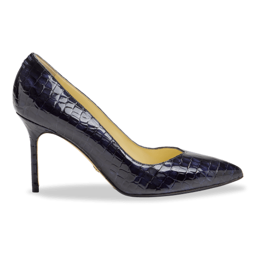 Perfect Pump 85 in Navy Croc Embossed Patent