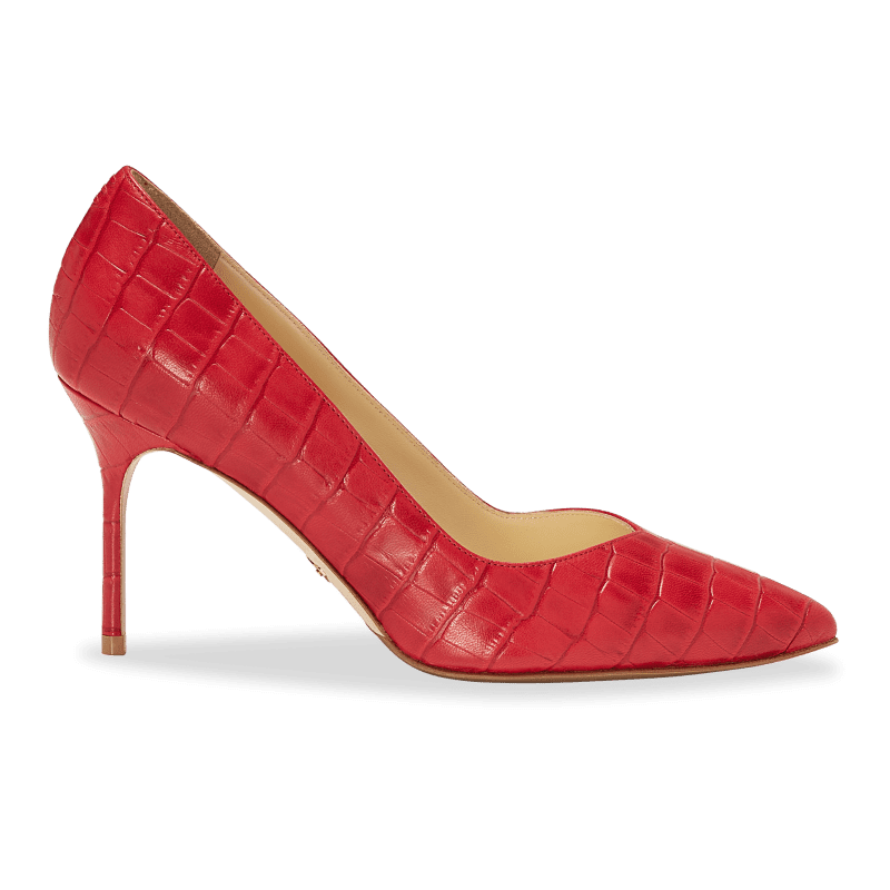 85mm Italian Made Pointed Toe Pump in Red Croc Embossed Nappa