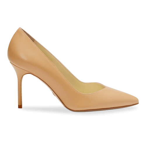 85mm Italian Made Pointed Toe Pump in Sand Calf