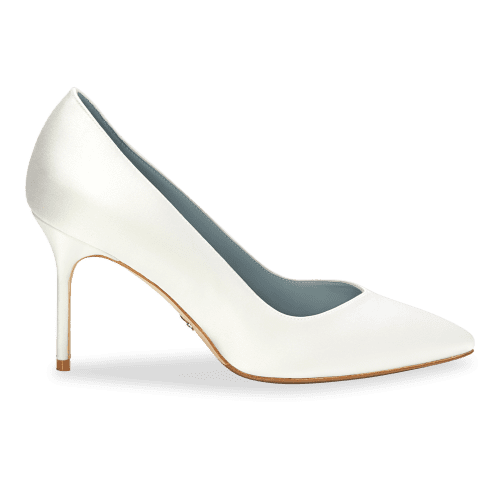 85mm Italian Made Pointed Toe Pump in Wedding White Satin