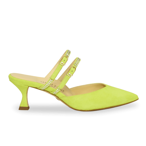 Perfect Shiffon Kitten Mule 50 in Optic Yellow Suede