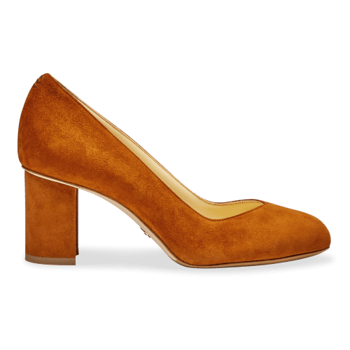 Perfect Round Toe Pump in Cognac Suede Handcrafted in Italy