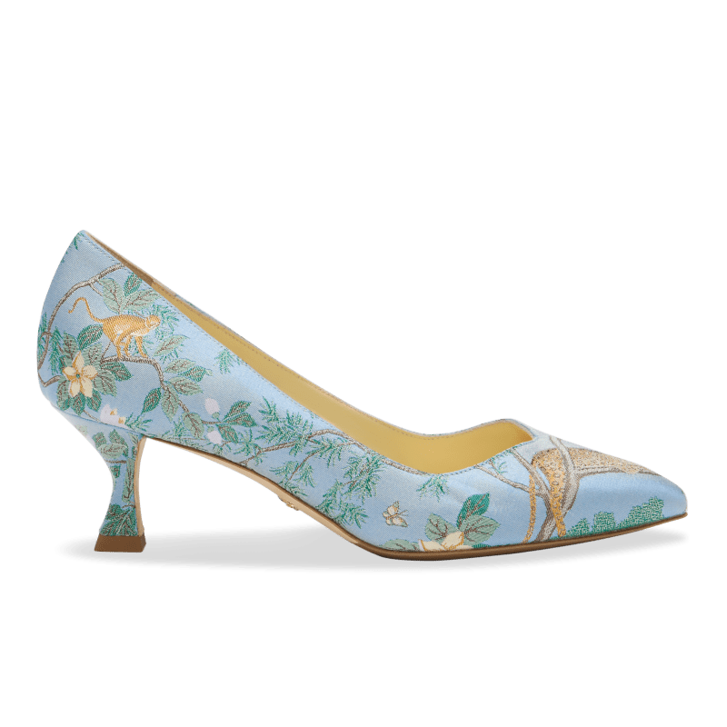 Sarah Flint X Gracie Perfect Kitten Pump 50 in Blue Tropics Jacquard