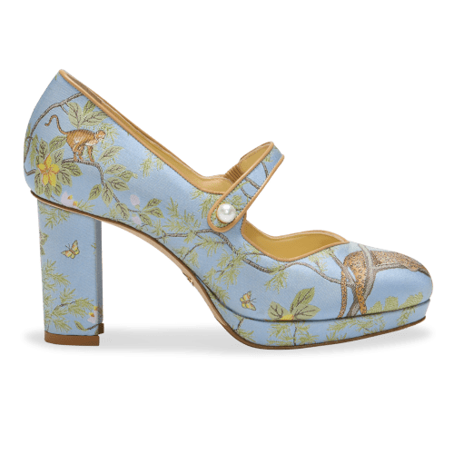 Sarah Flint X Gracie Perfect Mary Jane Platform 85 in Blue Tropics Jacquard