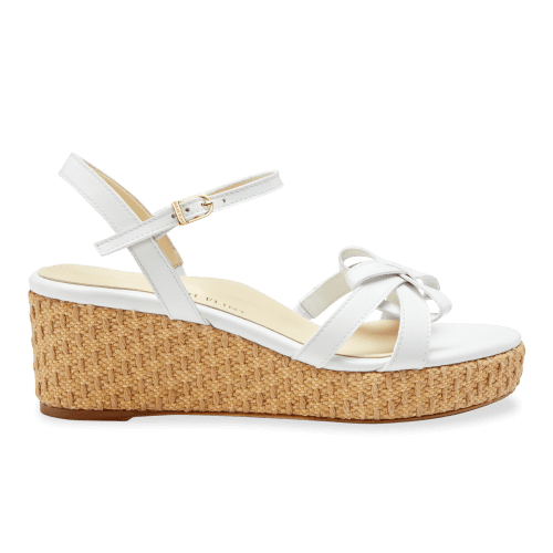 Mirjana Wedge 50 in White Vacchetta & Raffia