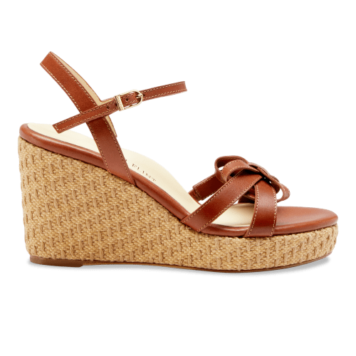 Mirjana Wedge 80 in Saddle Vacchetta & Raffia