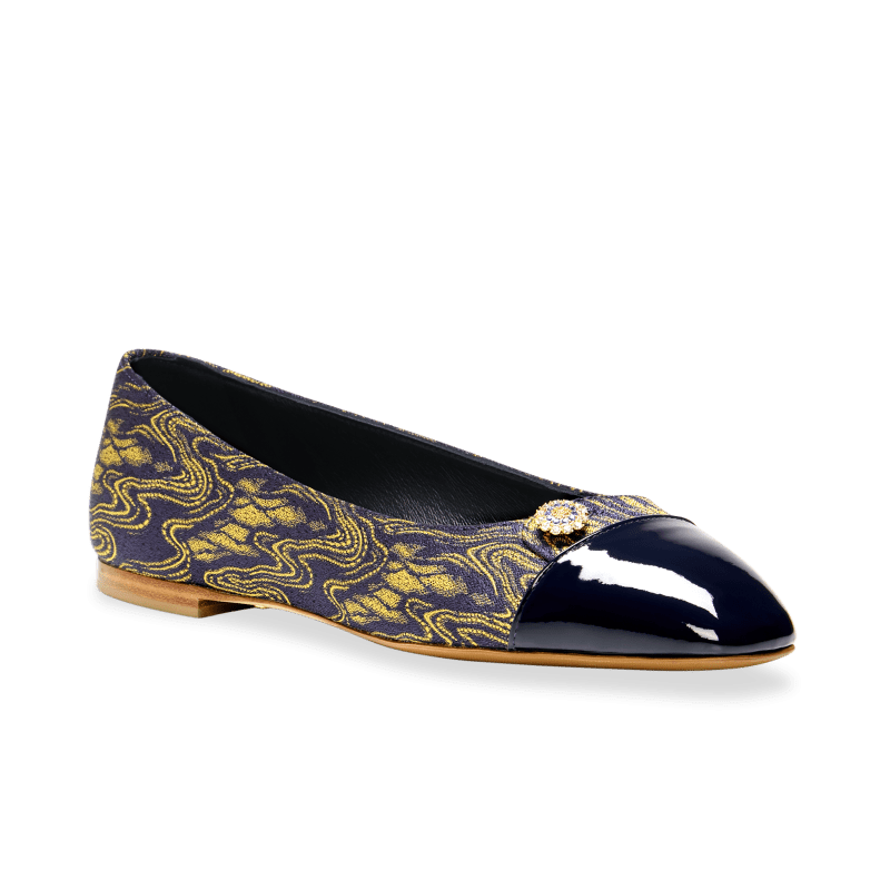 SacchettoBalletFlat NavyGoldWaveJacquard 3q3