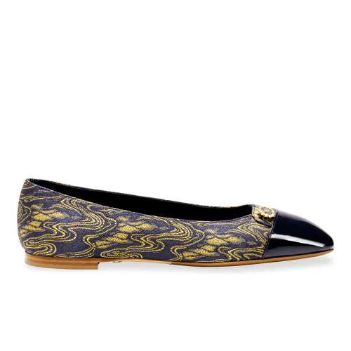 Sacchetto Ballet Flat in Navy & Gold Wave Jacquard