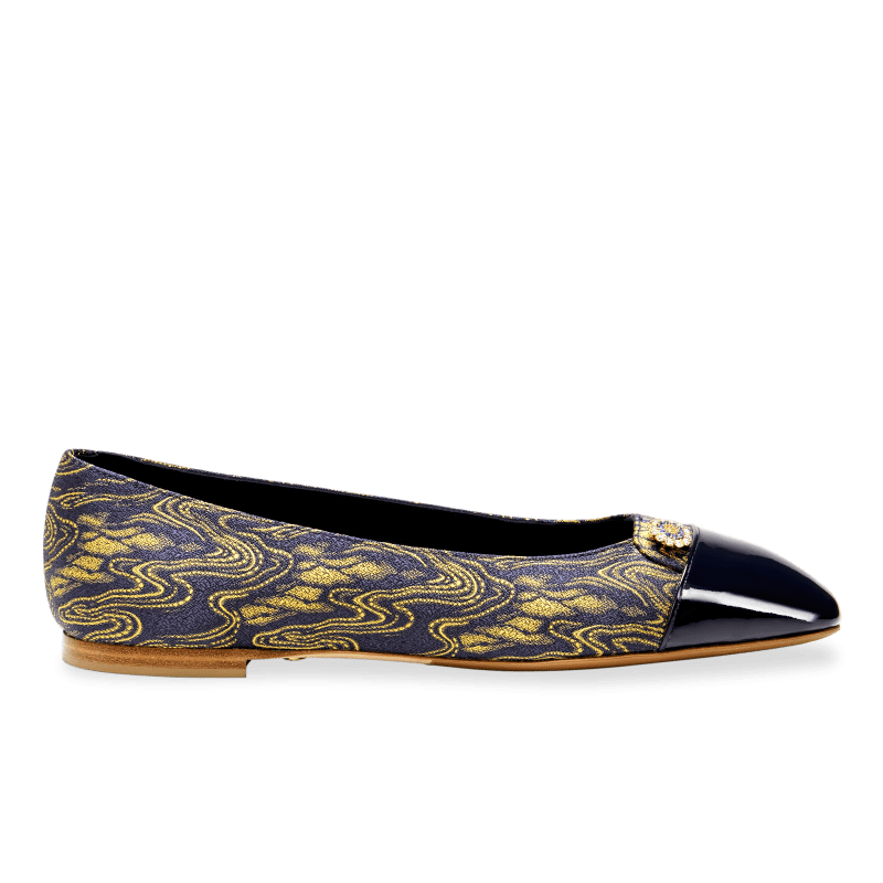 Sacchetto Ballet Flat in Navy & Gold Wave Jacquard