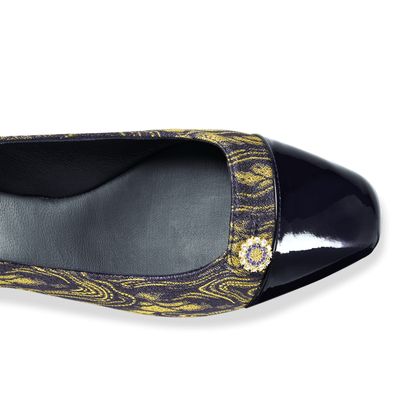 SacchettoBalletFlat NavyGoldWaveJacquard Top2