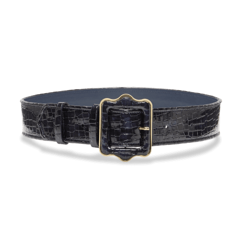 Vienna Waist Belt in Navy Croc Embossed Patent