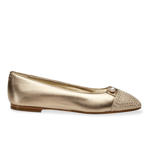 A soft and flexible version of the classic ballet flat, in rose gold nappa with a shimmer textile cap toe.